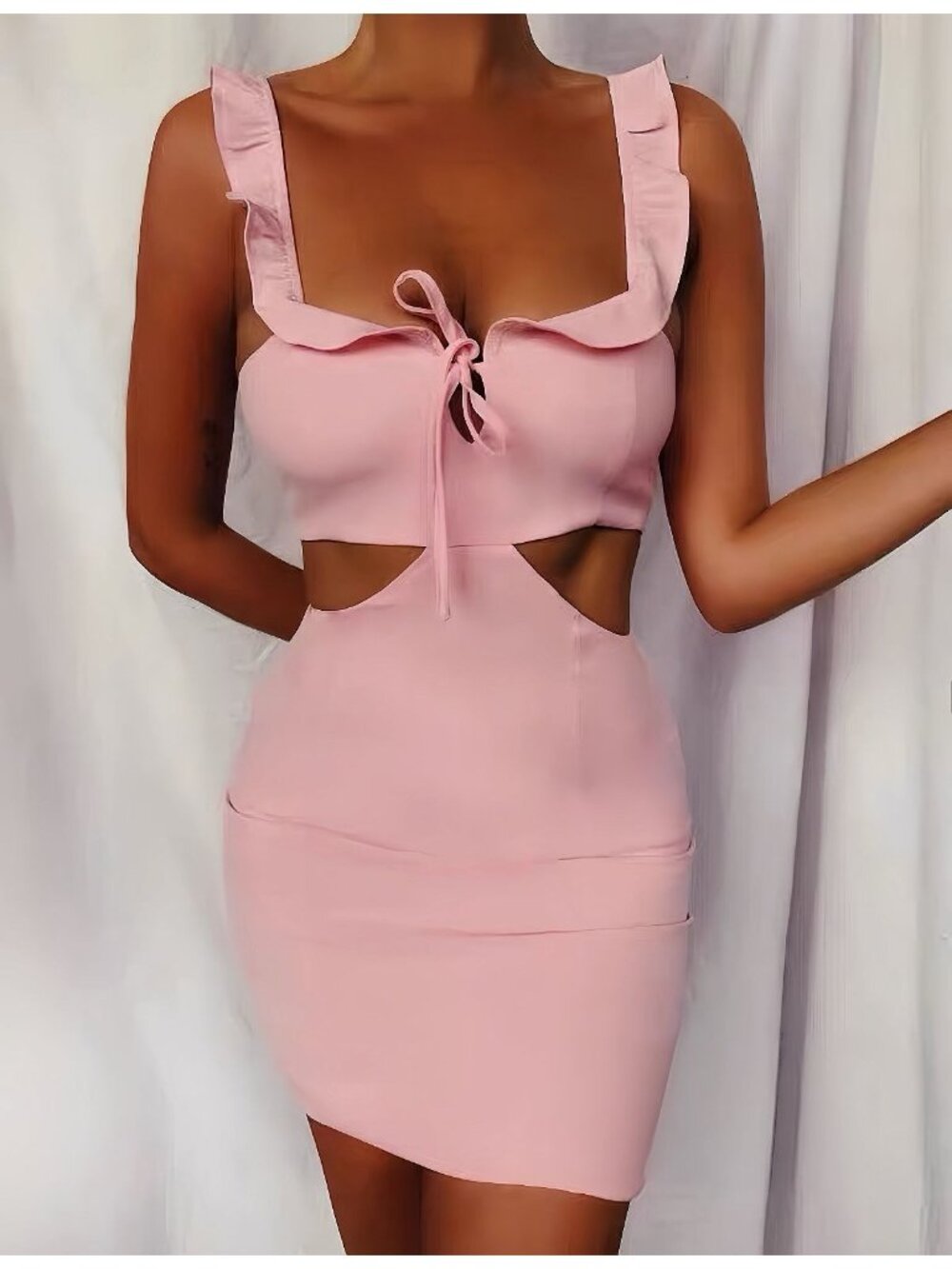Tiger Mist Pink Cut Out Mini Dress Ruffle Trim Bodycon Size S